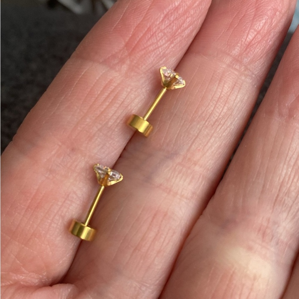 Gold Cubic Zirconia Stud Earrings - Classic Women's Jewelry